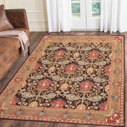 Multi Size Brown, Tan Color Hand Tufted Handmade William Morris 100% Wool Oriental Area Rug-0