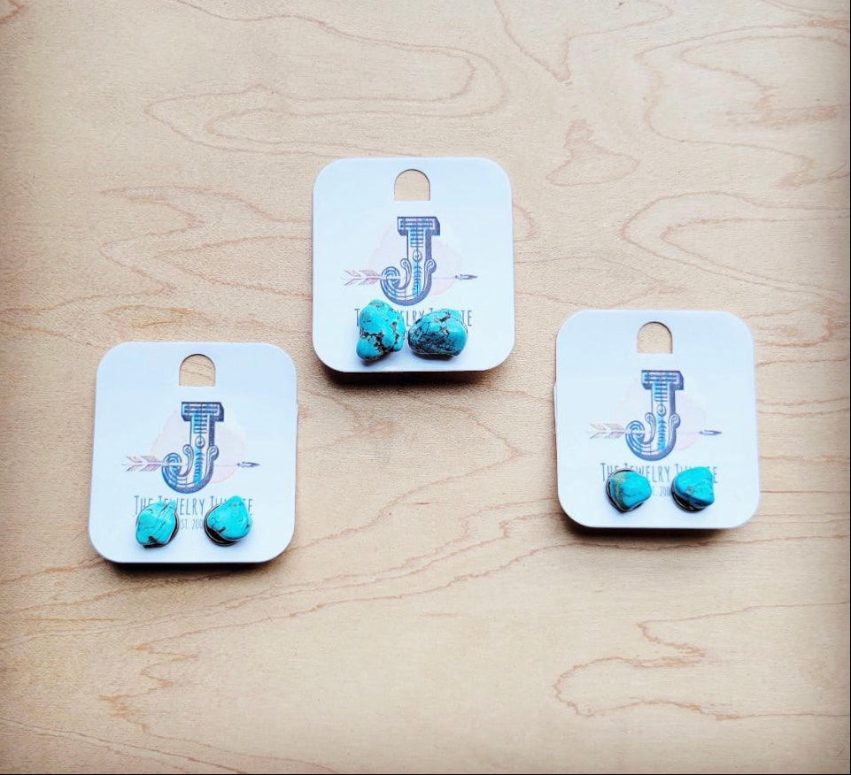 Handmade Blue Turquoise Stud Earrings