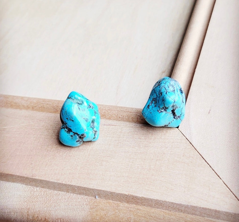 Handmade Blue Turquoise Stud Earrings