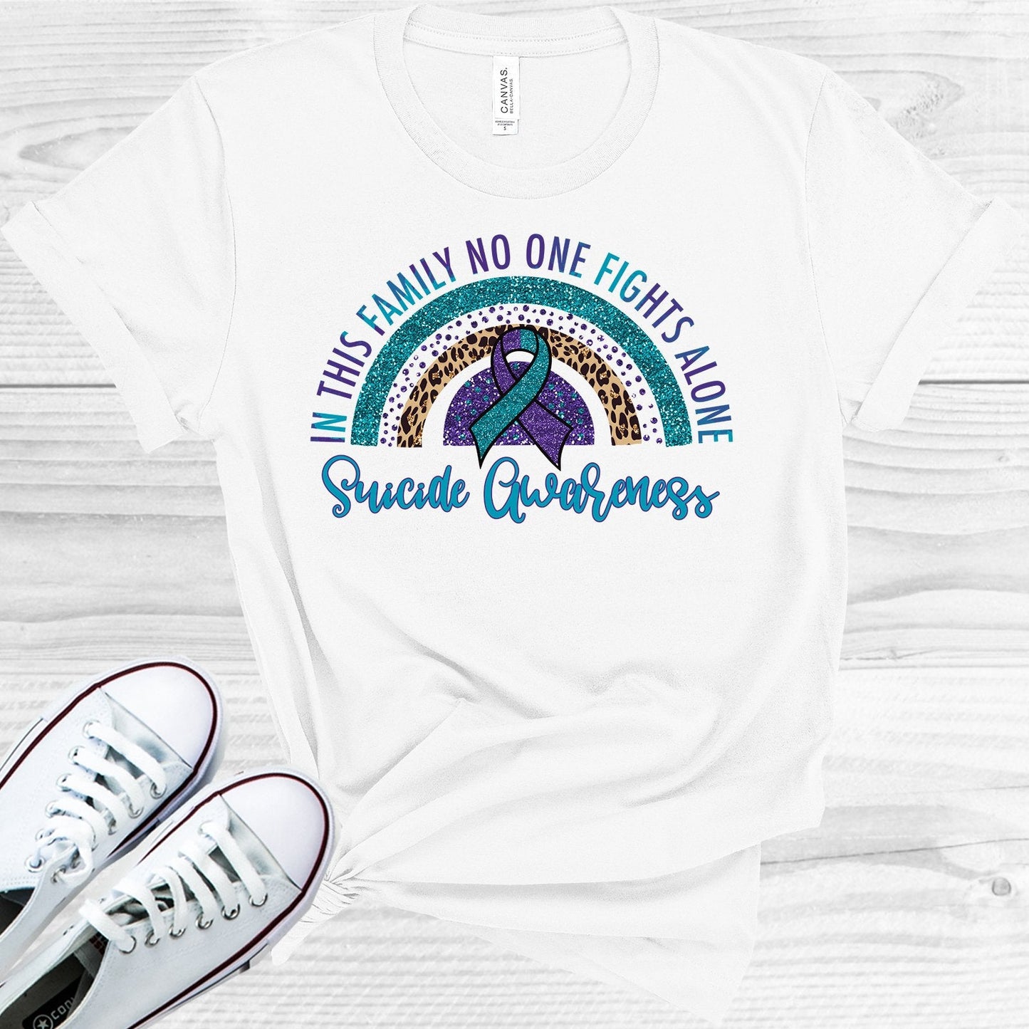 In This Family No One Fights Alone Suicide Awareness Graphic Tee