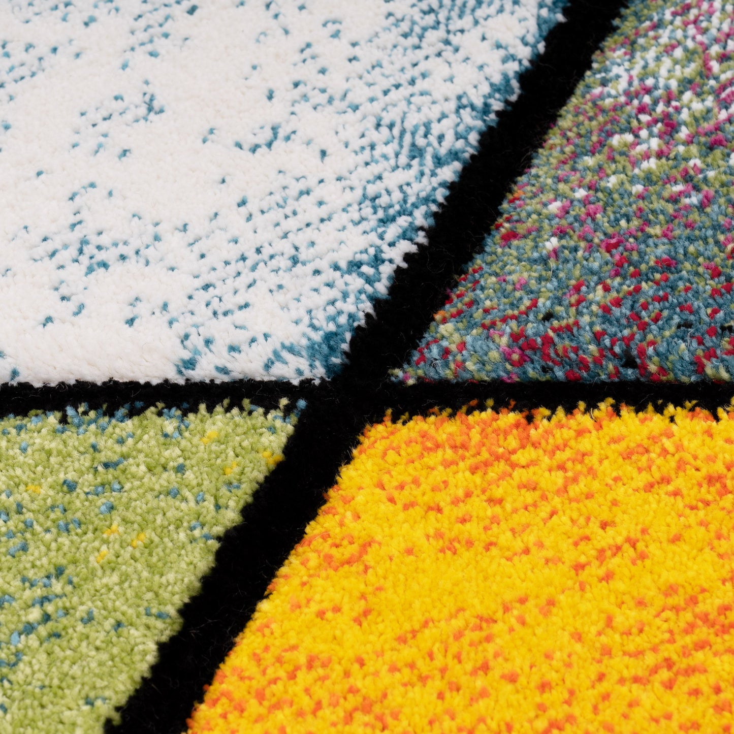Colorful Area Rug Smaragd Checkered With Multicolor Diamonds-1