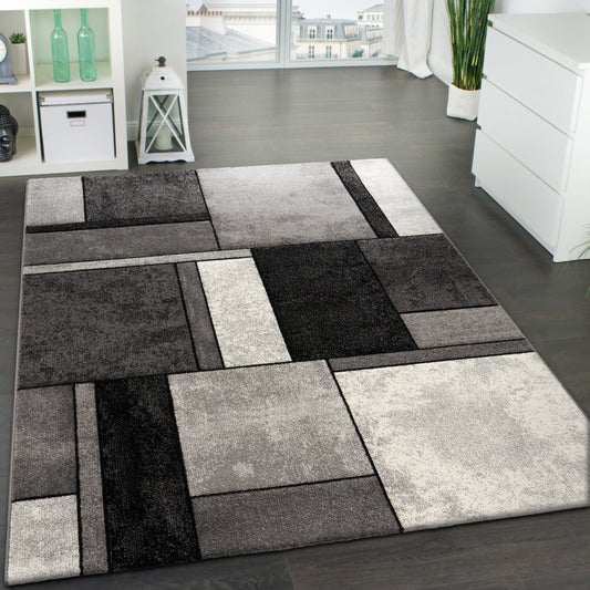 Area Rug Brilliance with Geometric Squares in Black White-0