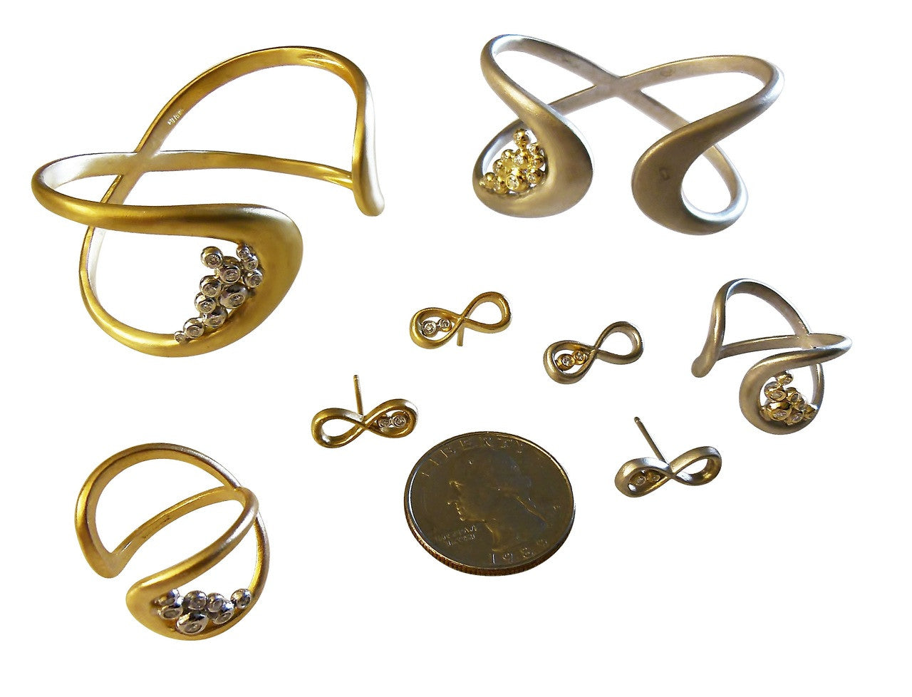Infinity Cuff Bracelet: Overflowing Diamond Dots. 14K Gold-11