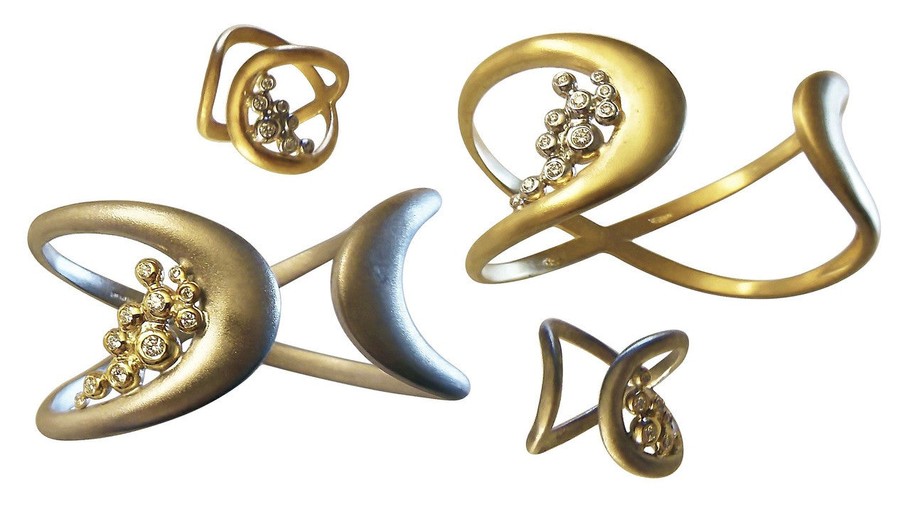 Infinity Cuff Bracelet: Overflowing Diamond Dots. 14K Gold-1