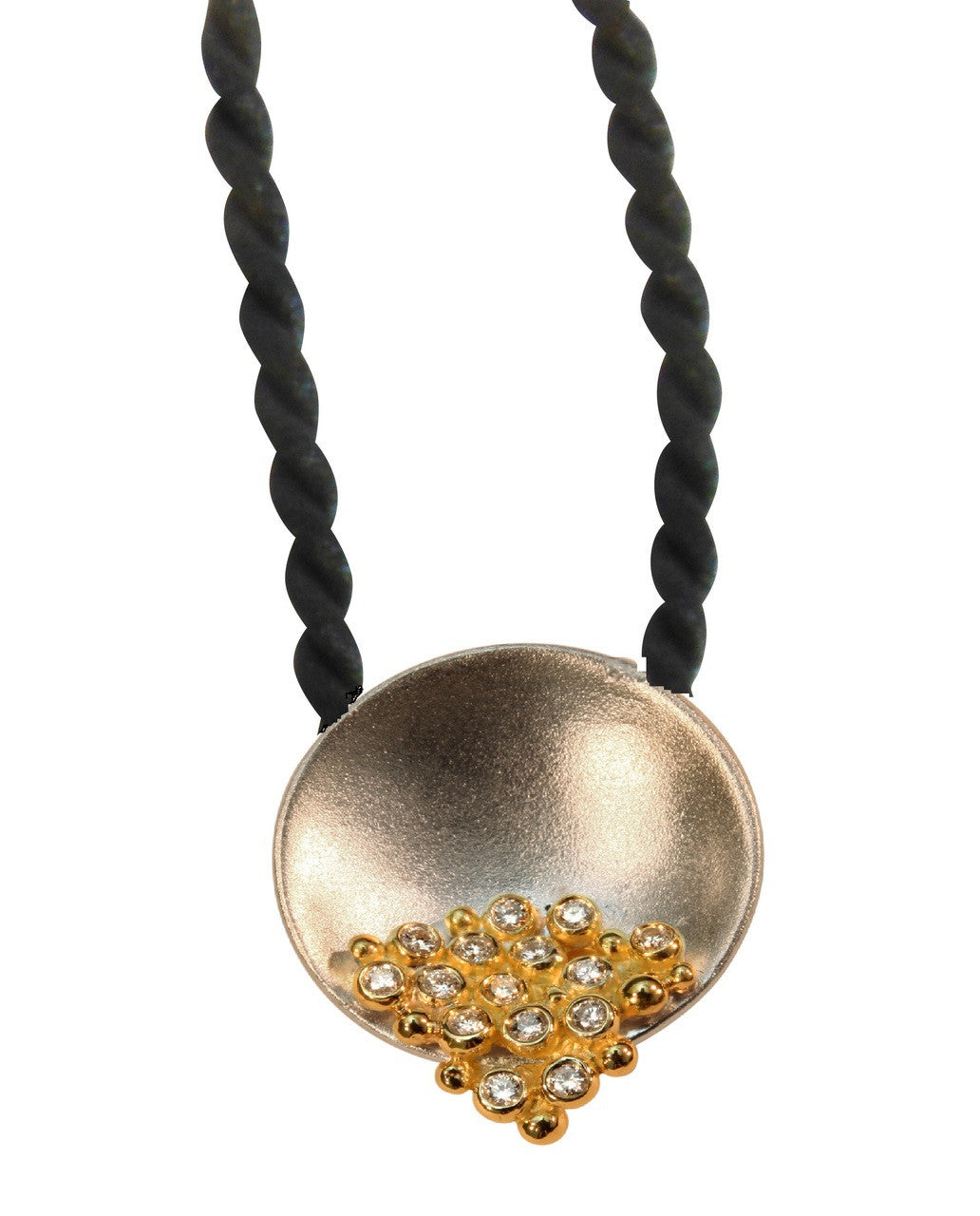 Bowl of Diamonds Necklace or pearl enhancer-large-solid 18K dots of diamonds, sterling silver bowl-5