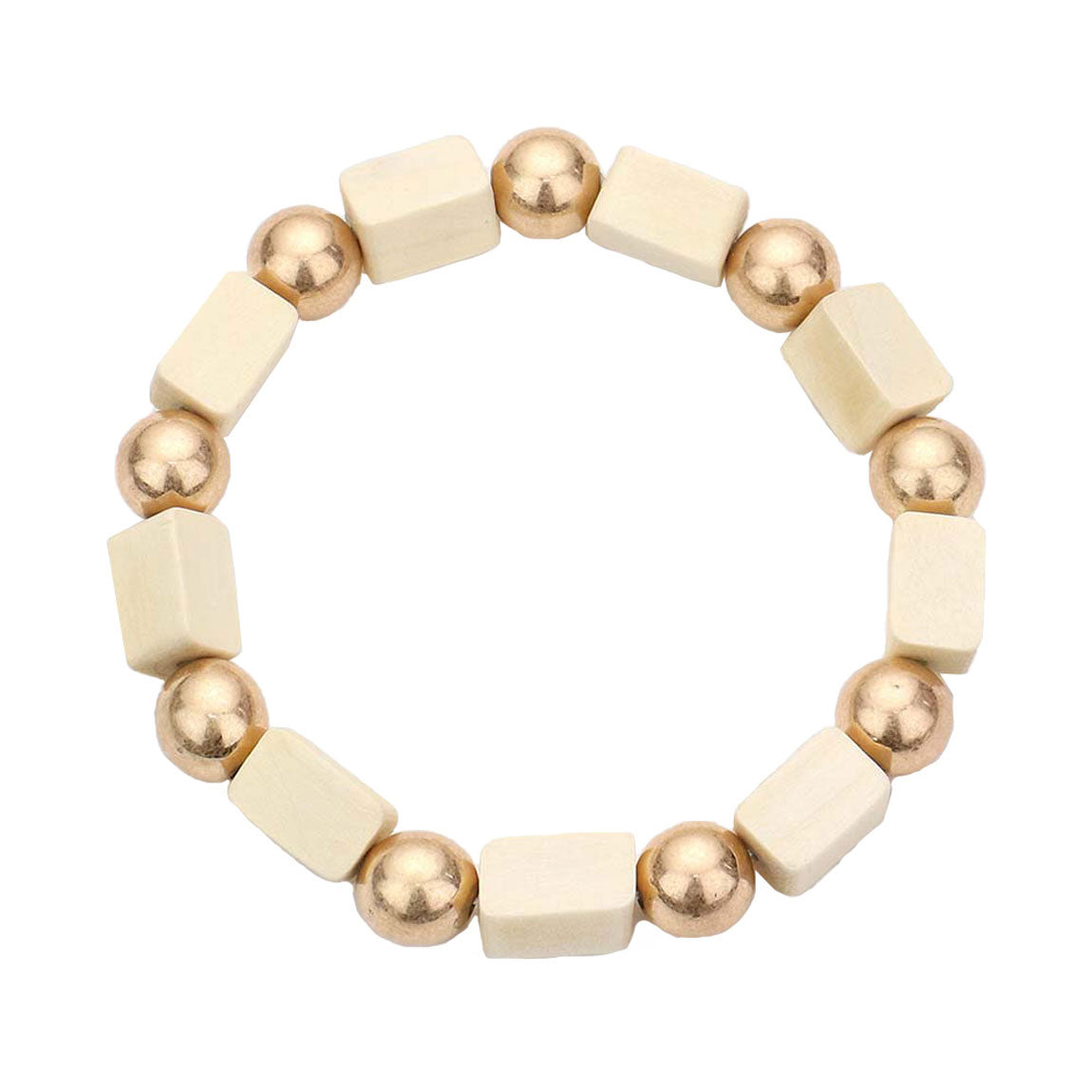 Cube Wood Metal Ball Stretch Bracelet
