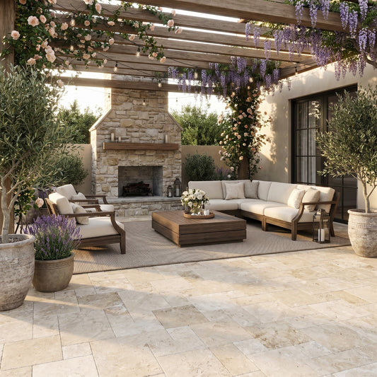 Ivory Harmony Travertine Filled and Tumbled Pavers