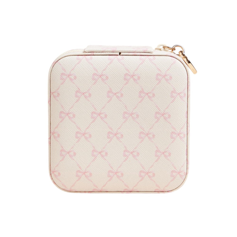 Pink Bow Pattern Portable Square Jewelry Box