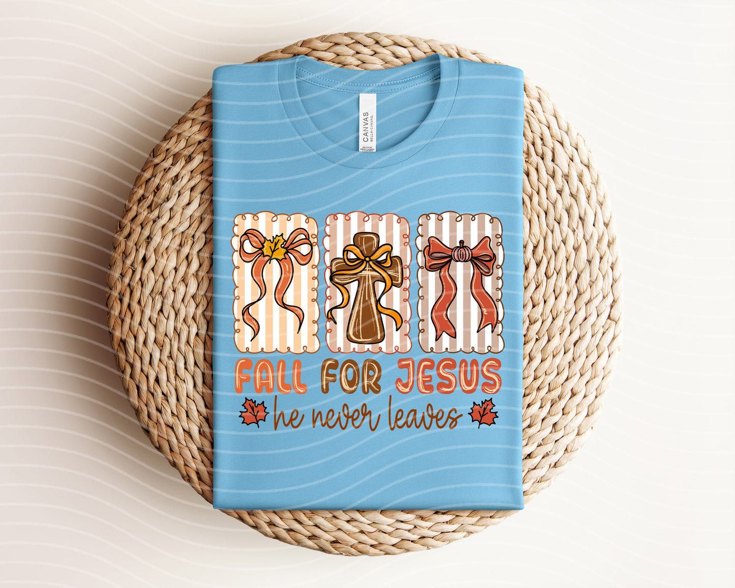 Fall for Jesus He Never Leaves Graphic Tee