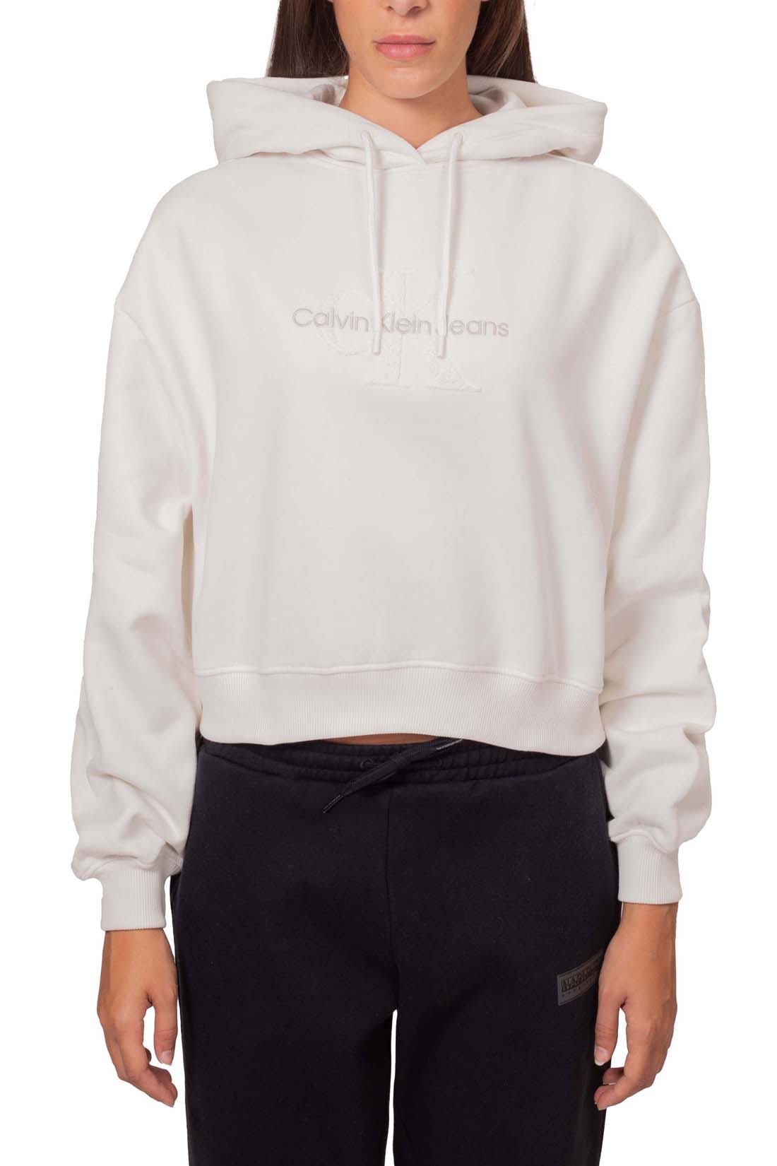 CALVIN KLEIN JEANS - Women's crop winter hoodie with boucle logo-3