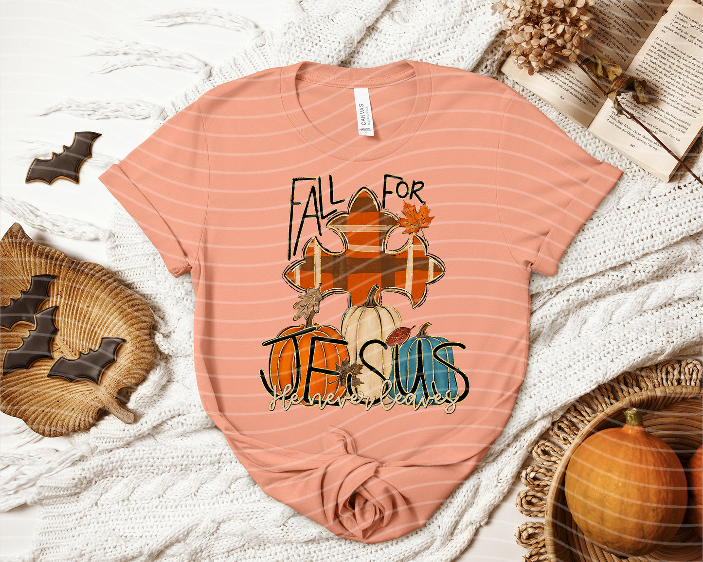 Fall for Jesus He Never Leaves Graphic Tee