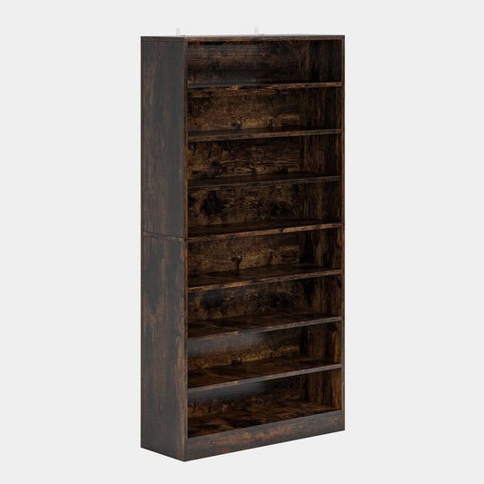8-Shelf Shoe Rack for Closet Storage Shelving Unit in Rustic Brown Wood Finish-0