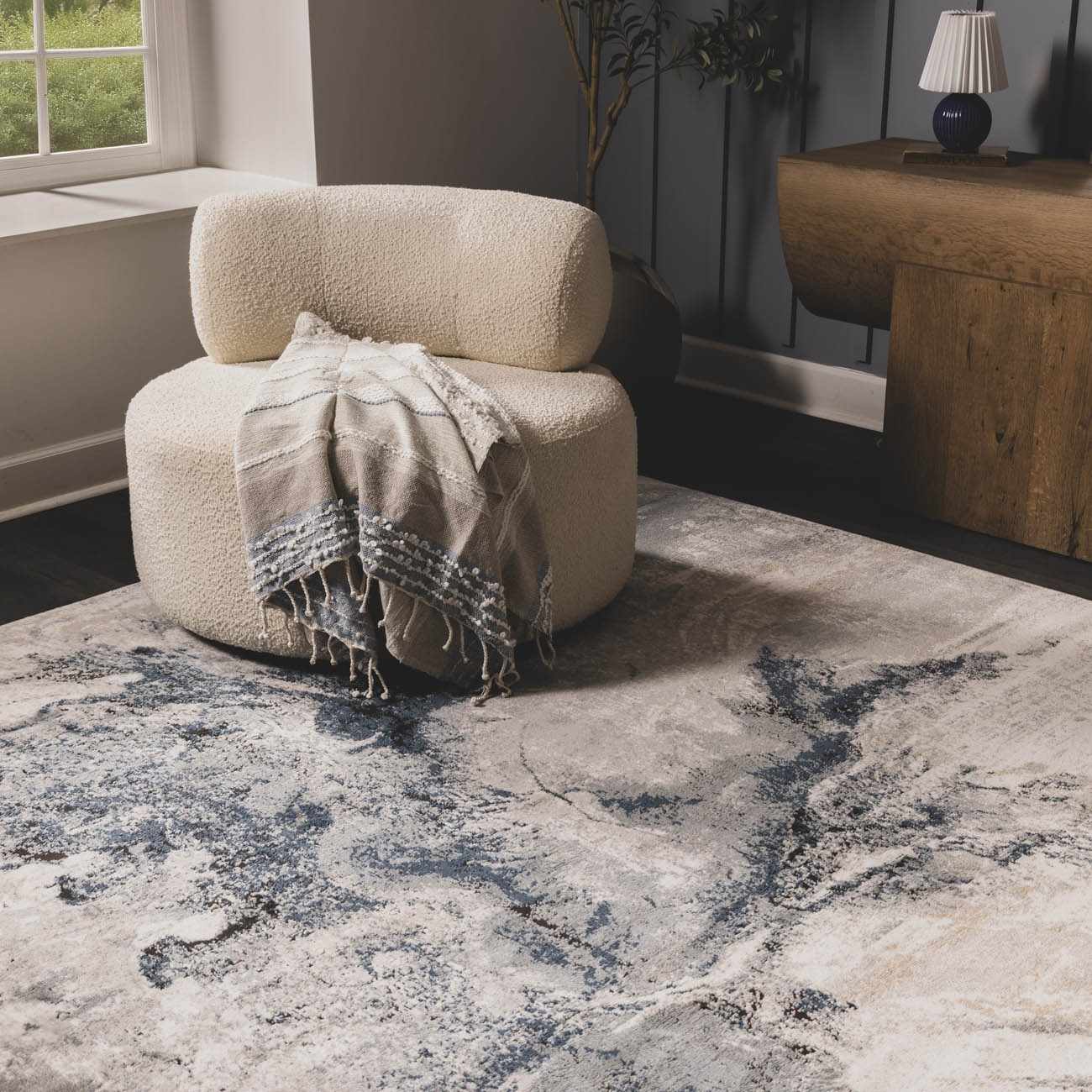 Kirkland Dark Blue Marble Rug-2