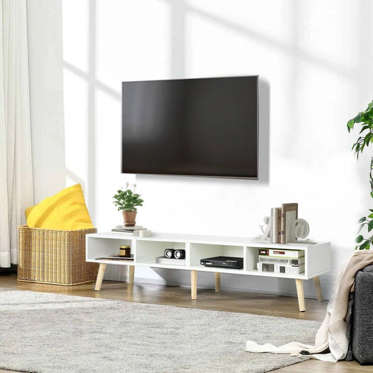 Modern Mid-Century Style TV Stand in White with Wood Legs for TVs up to 65-inch-0