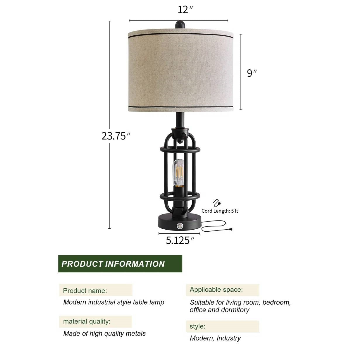 Set of 2 - Farmhouse Dimmable Touch USB Table Lamp with Beige Linen Drum Shade-4