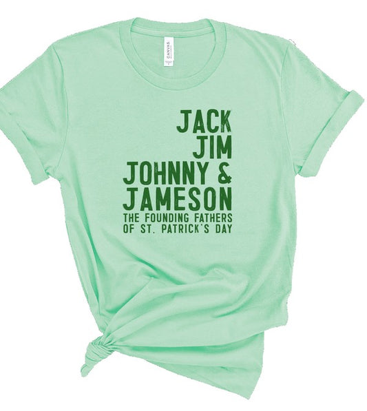 Mint green t-shirt with green text on a white background