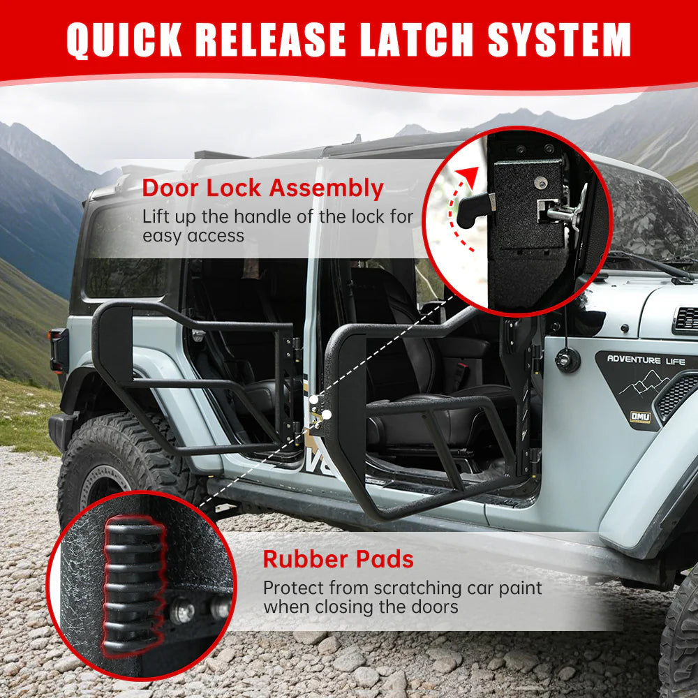 Jeep Tube Doors for Wrangler JL & Gladiator JT (2018-2024) - 4 Pc Set w/Mirrors Jeep parts jeep door jeep rear view mirror. jeep door straps and rear view mirror metal parts door