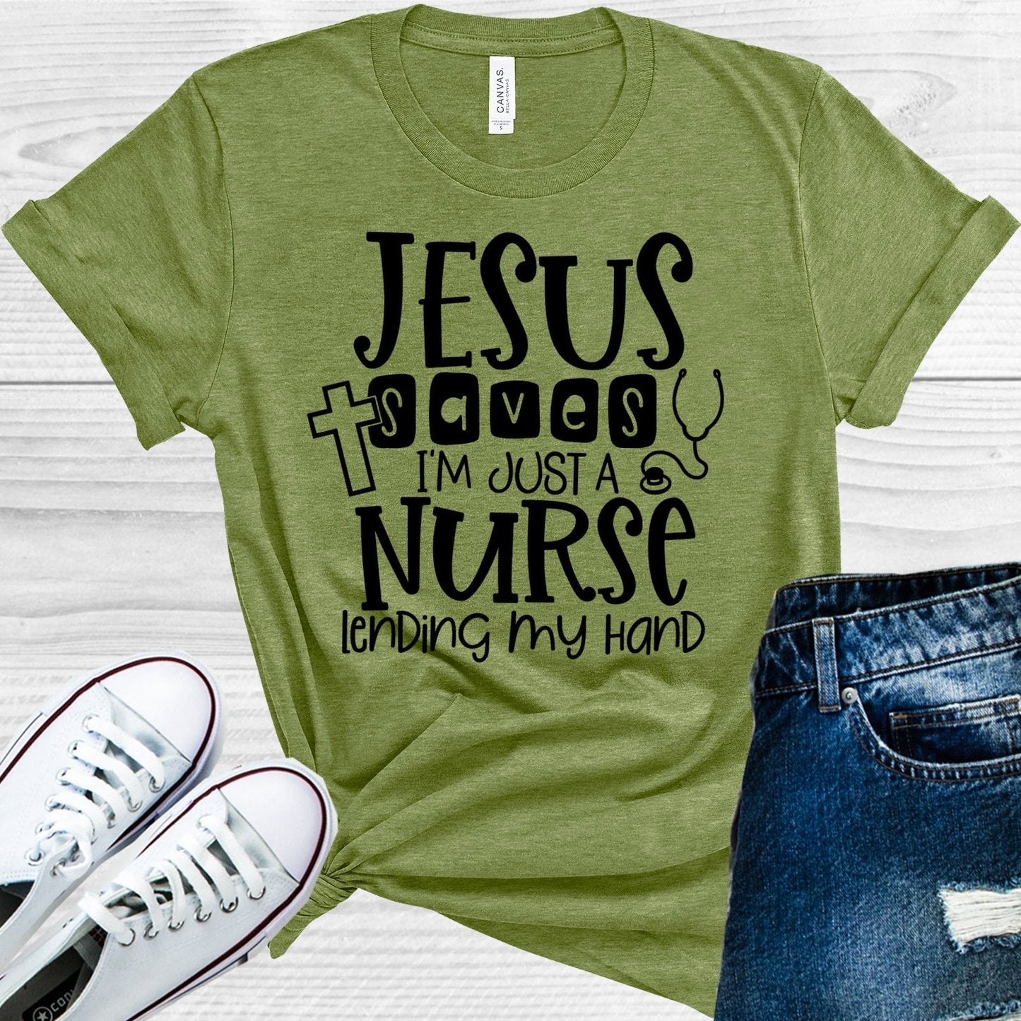 Jesus Saves I'm Just a Nurse Lending My Hand Graphic Tee