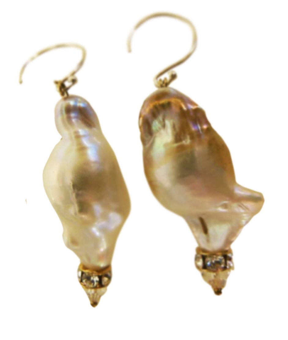 Jumbo Chinese Freshwater Baroque Pearl Earrings-Sparkle One of a kind-003-6