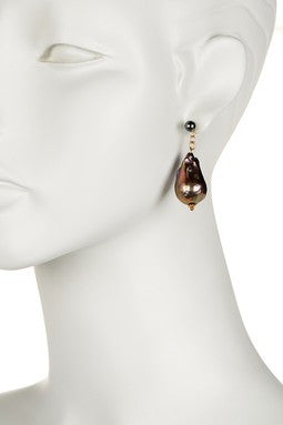 Jumbo Baroque Chinese Freshwater Greyish Blackish Pearl Earrings-One of a kind-007-4