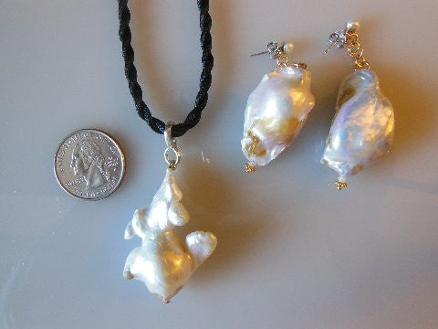Jumbo Chinese Freshwater Baroque Pearl Earrings-Sparkle One of a kind-003-3