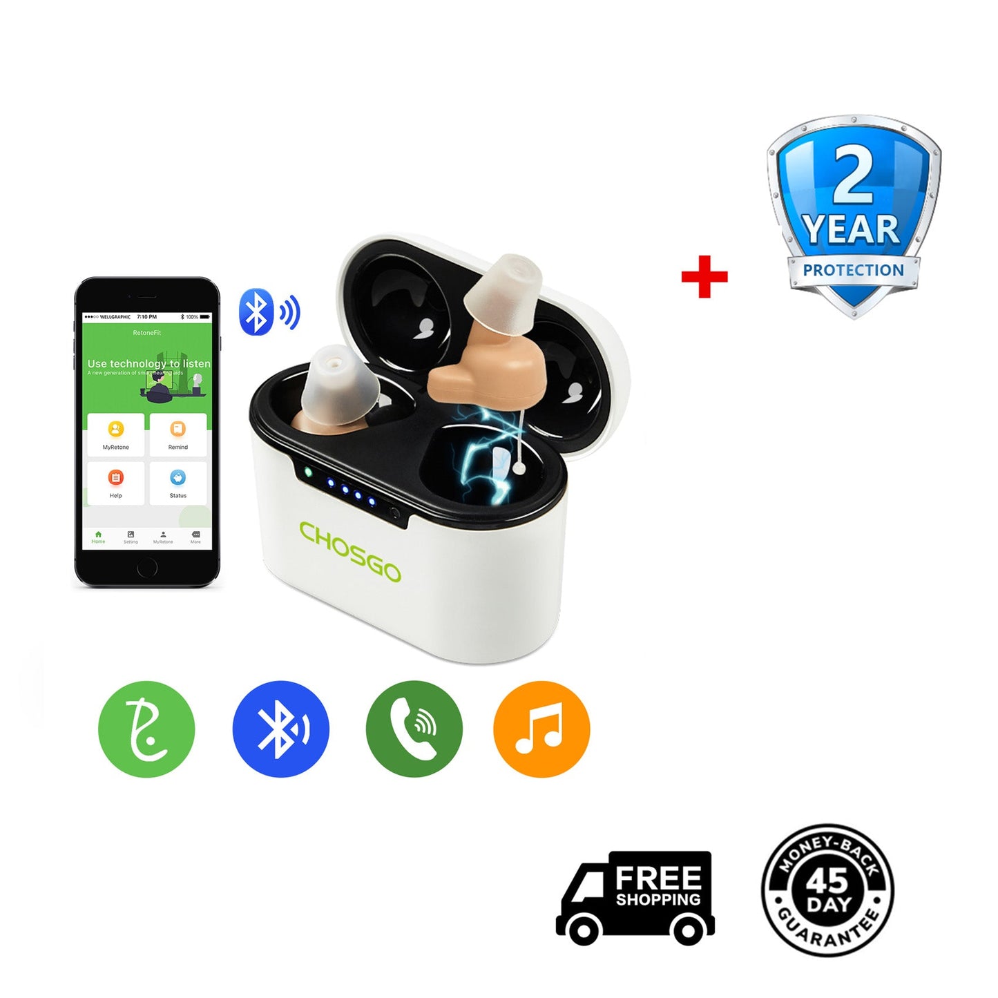 K23 Bluetooth OTC Hearing Aids for Seniors | Calling + Music Streaming – CHOSGO-6
