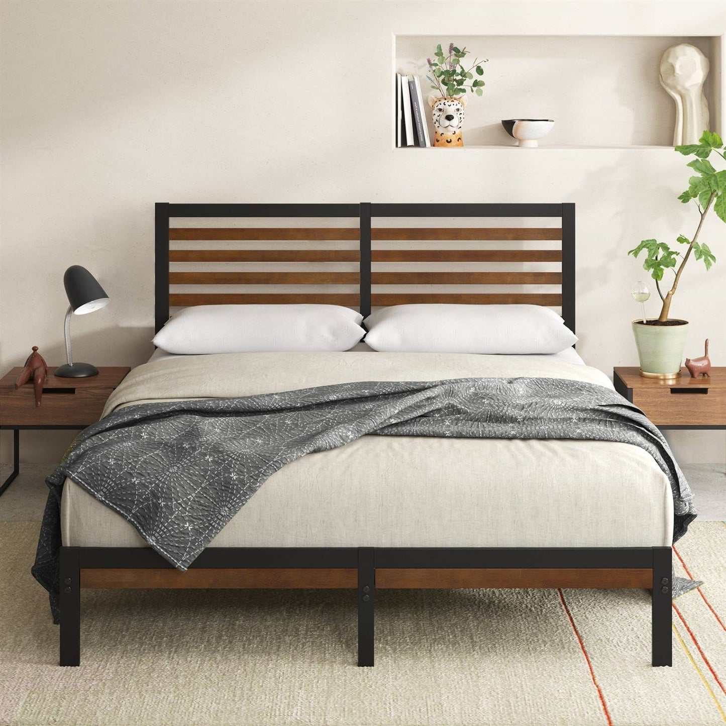 King Size Eco Friendly Bamboo Metal Platform Bed Frame-1