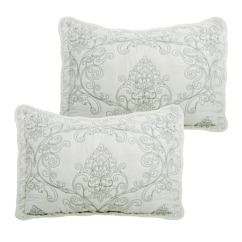 King size Antique White Damask Embroidered 4 Piece Oversized Bedspread Set-2
