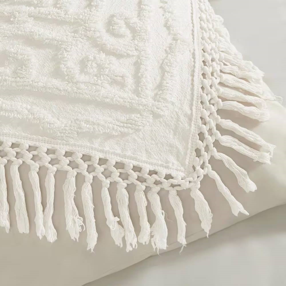 King 100-Percent Cotton Chenille Bedspread with Fringe Hem in Off-White-2
