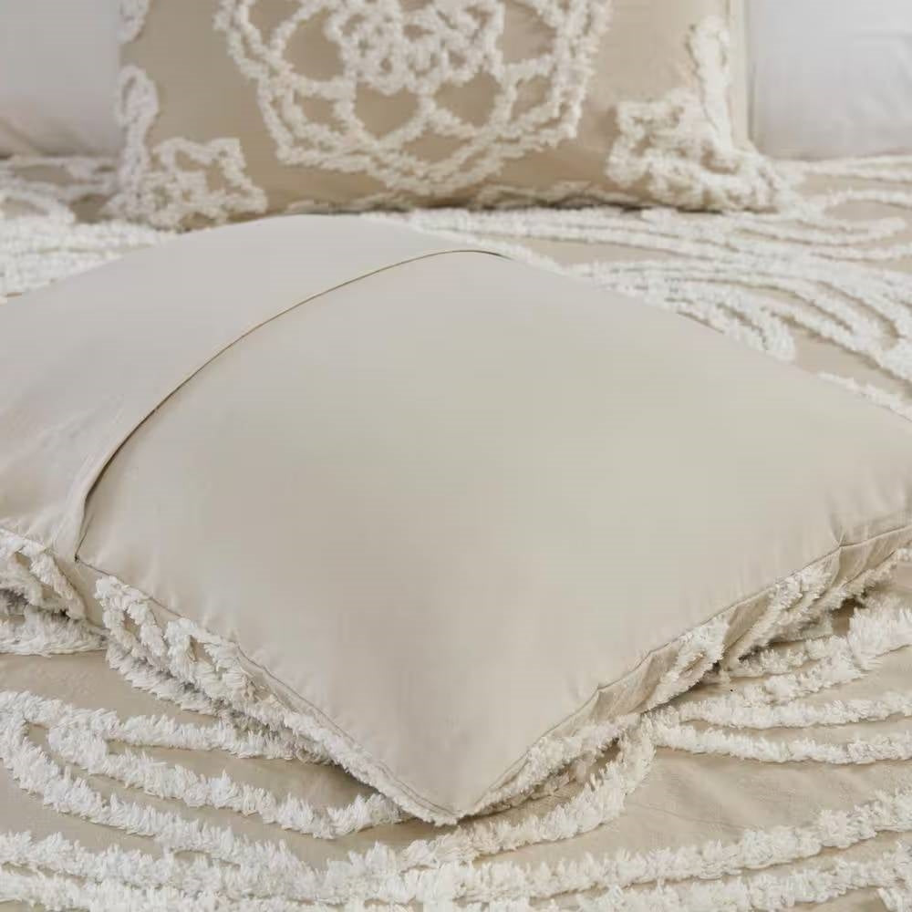 King 100-Percent Cotton Chenille Bedspread with Fringe Hem in Khaki Taupe Beige-2