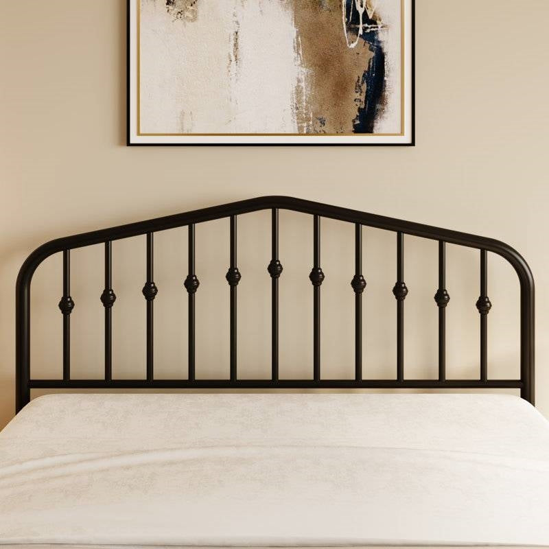 King Farmhouse Spindle Black Metal Platform Bed Frame with Headboard Footboard-2
