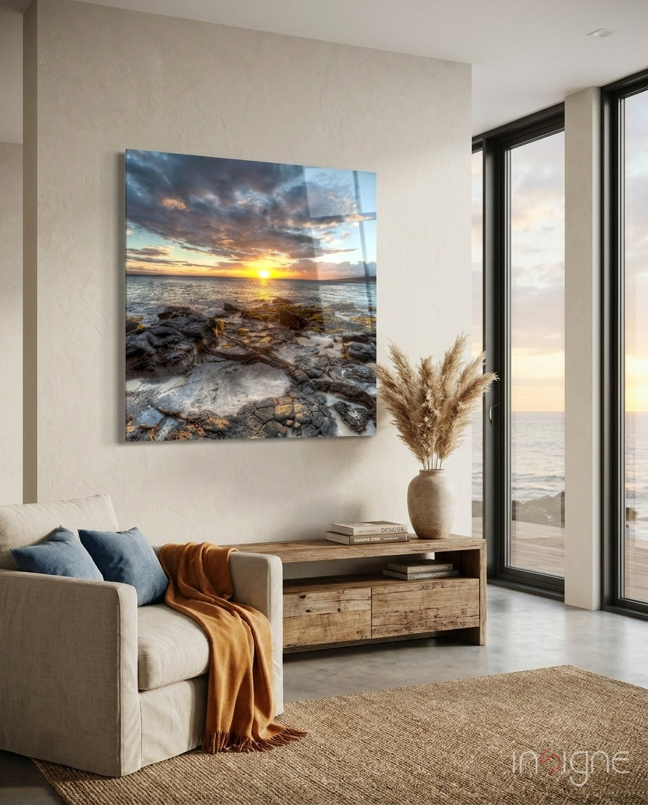 Sunset on the Beach Glass Wall Art