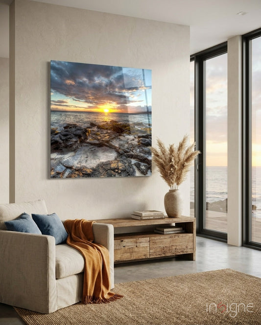 Sunset on the Beach Glass Wall Art