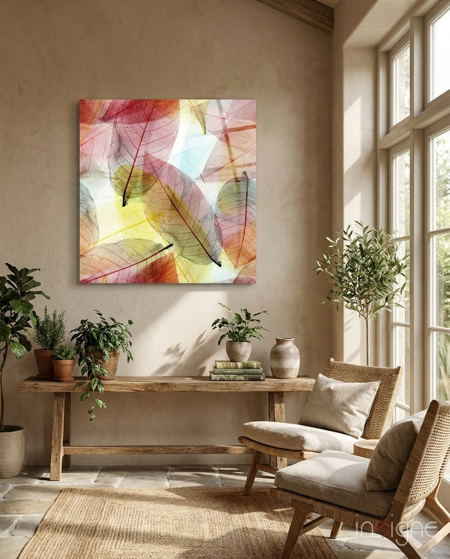 Colorful Leaves Glass Wall Art