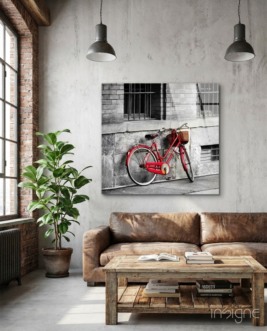 Red Bicycle Glass Wall Art