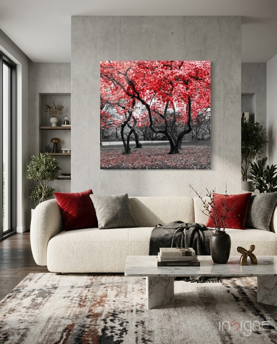 Red Tree Glass Wall Art