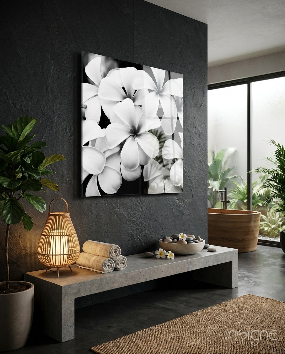 Black and White Flowers Glass Wall Art