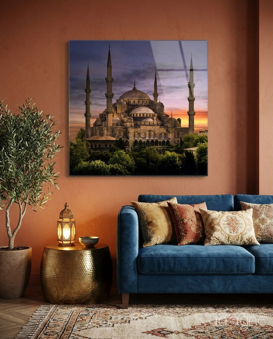 Blue Mosque Glass Wall Art