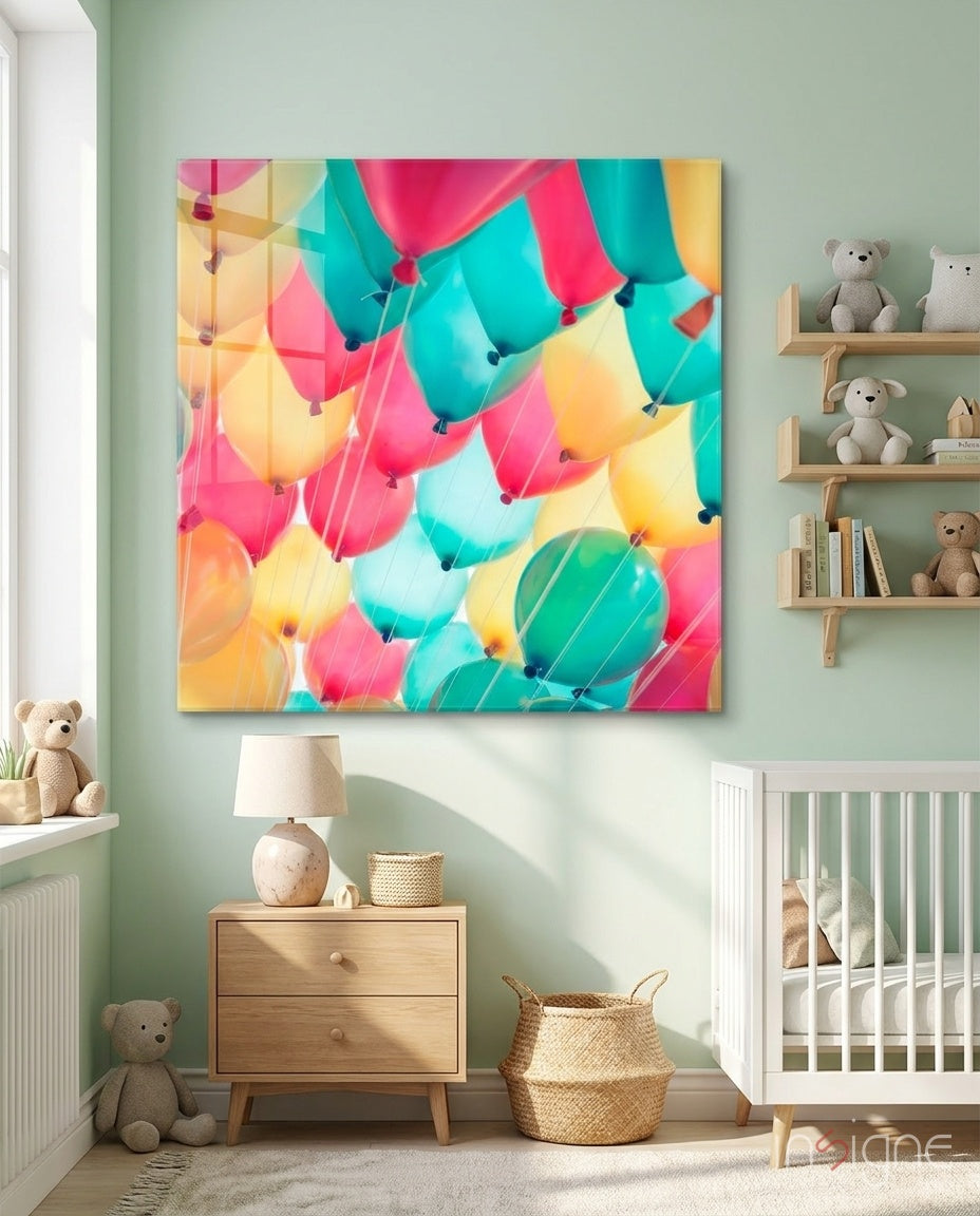 Balloons Glass Wall Art