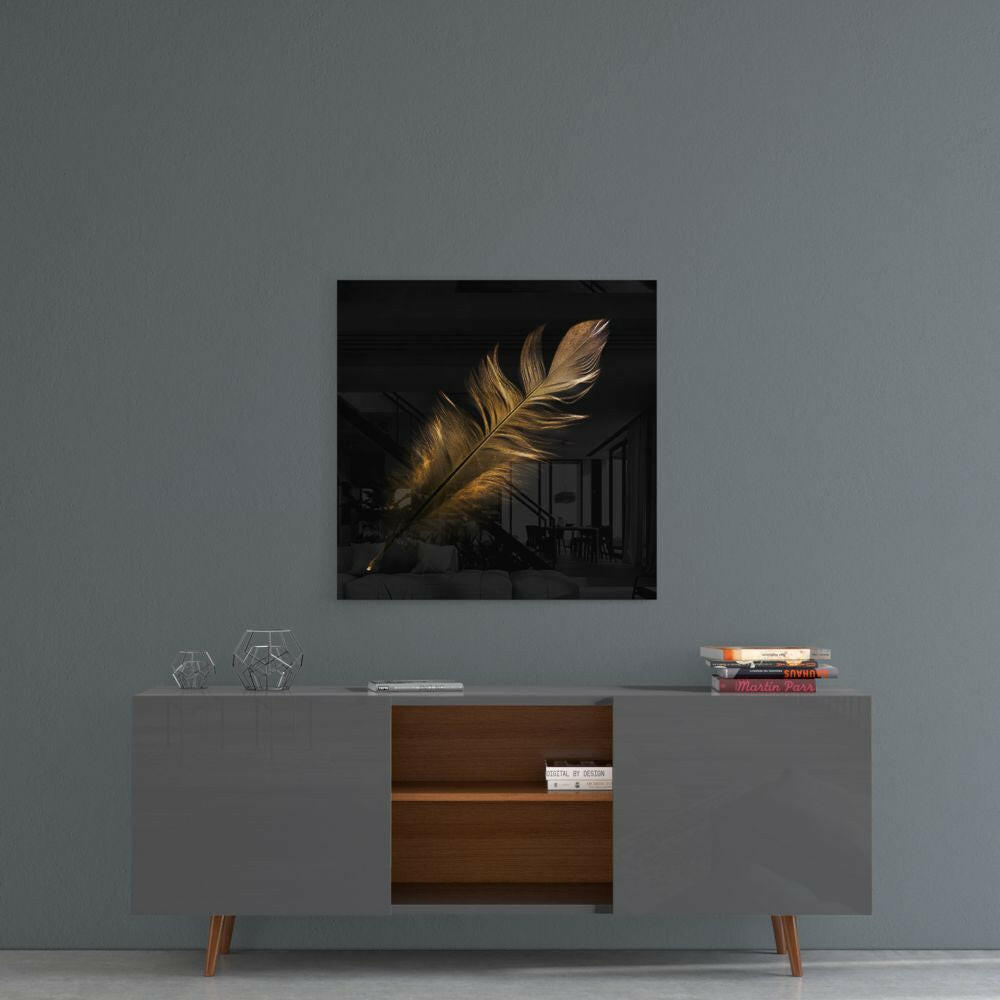 Colored Feather Glass Wall Art
