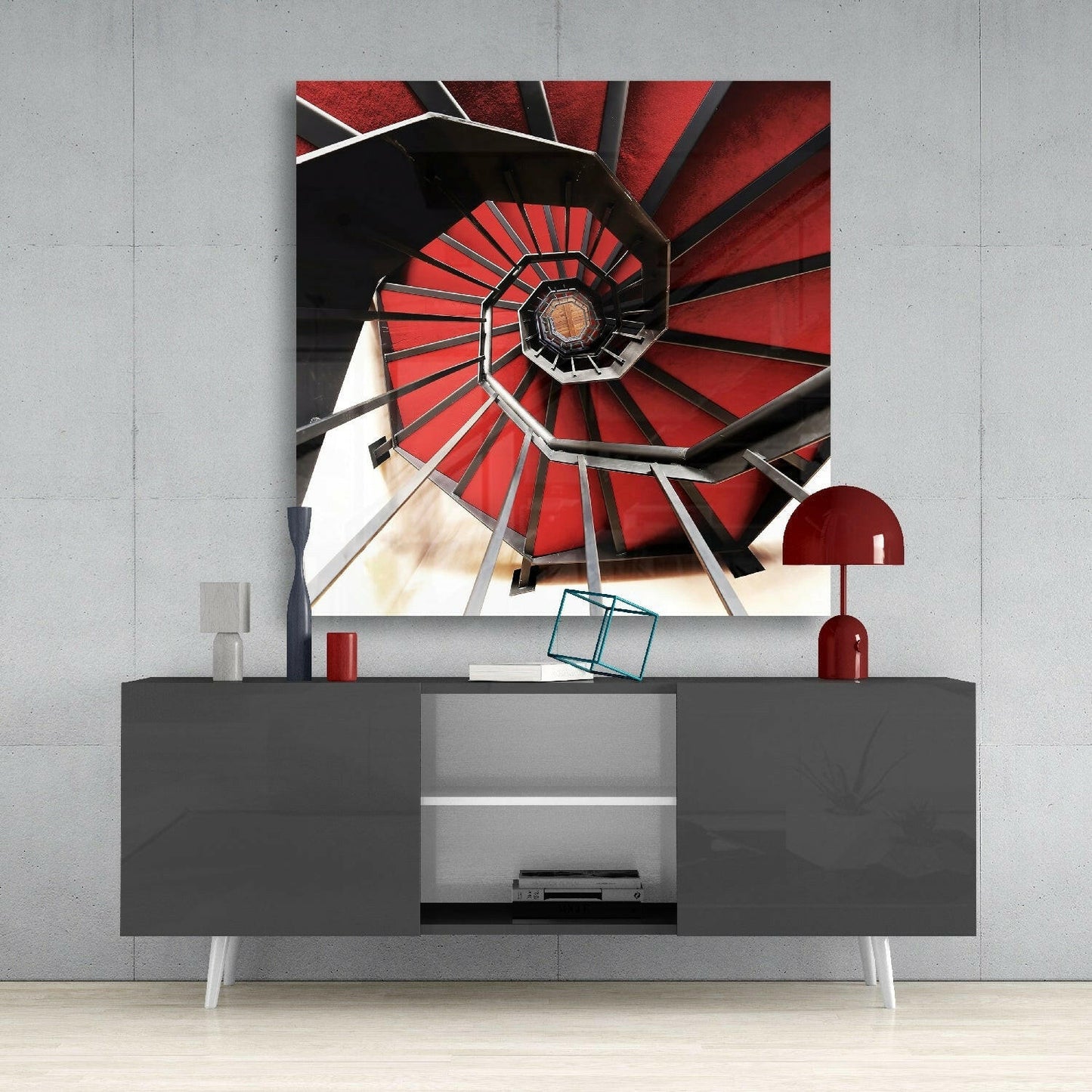 Red Stair Glass Wall Art