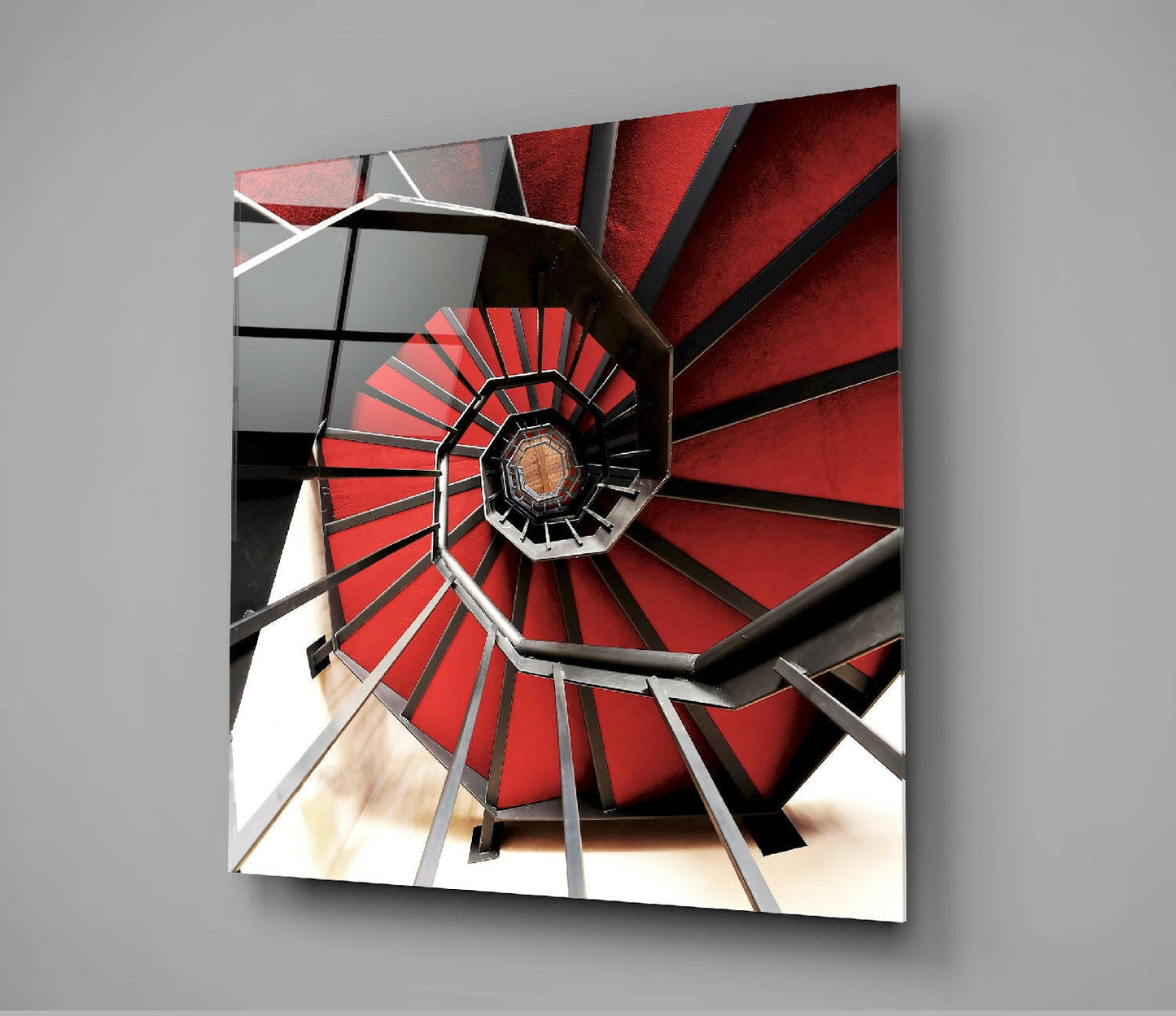 Red Stair Glass Wall Art