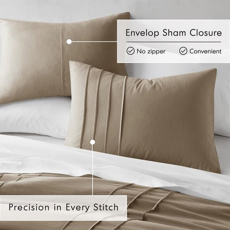 King size Microfiber Pleated Soft Lightweight Comforter Set Tan Khaki Taupe-2