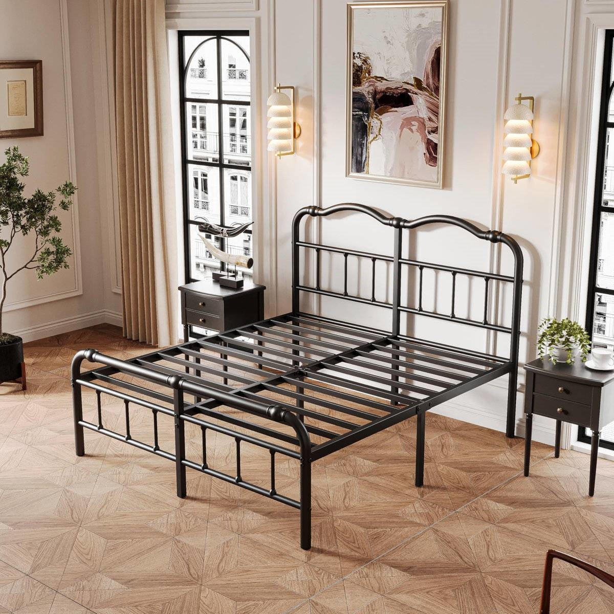 King Size Industrial Vintage Heavy Duty Steel Slat Bed Frame-2