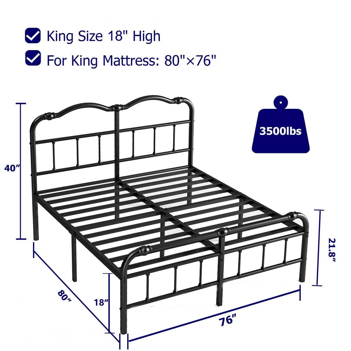 King Size Industrial Vintage Heavy Duty Steel Slat Bed Frame-4