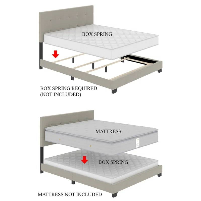 King size Gold Metal Canopy Bed with Upholstered Button-Tufted Headboard-3