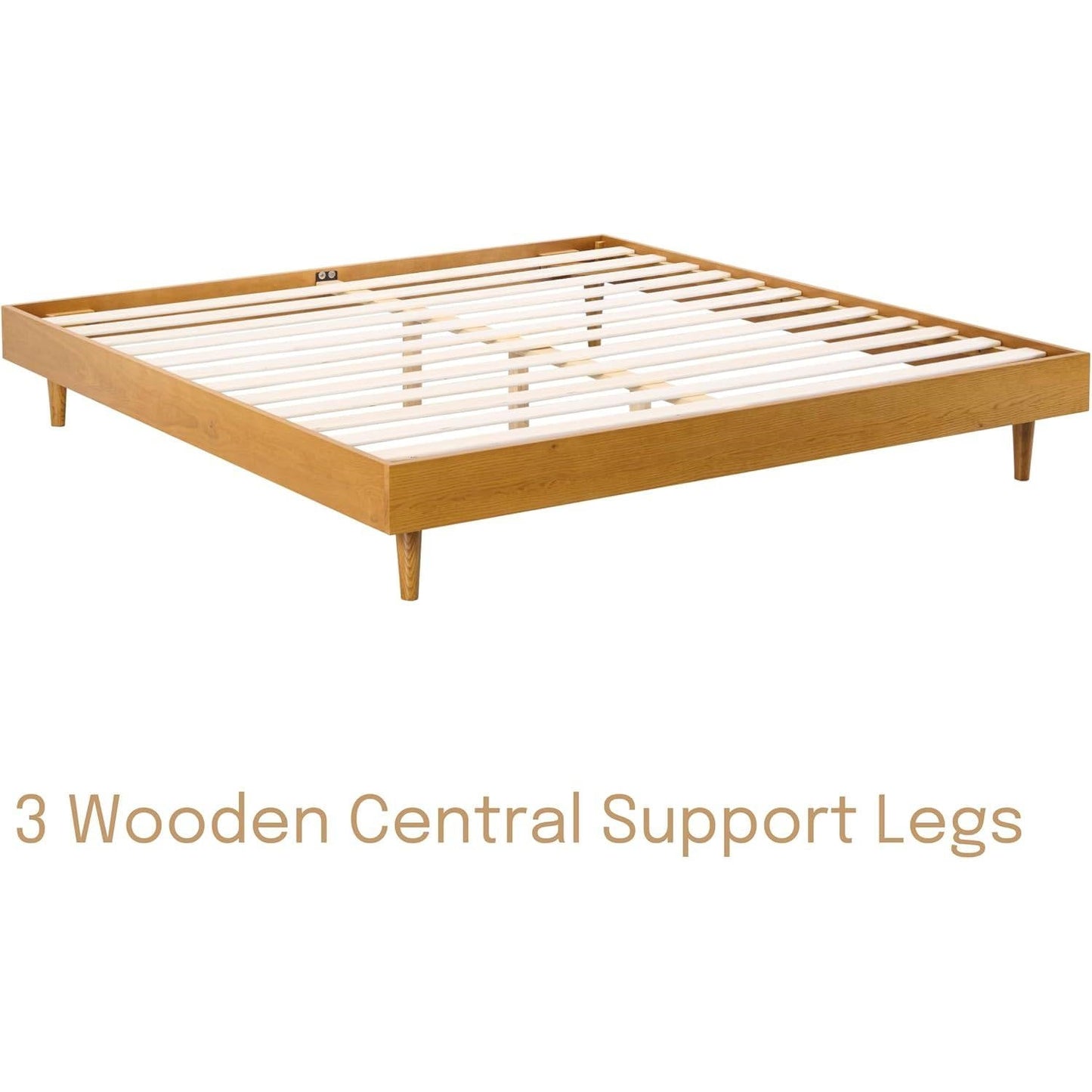 King size Mid-Century Modern Platform Bed Frame in Light Wood Finish-2