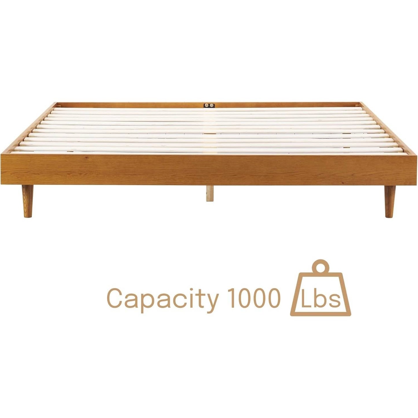 King size Mid-Century Modern Platform Bed Frame in Light Wood Finish-3