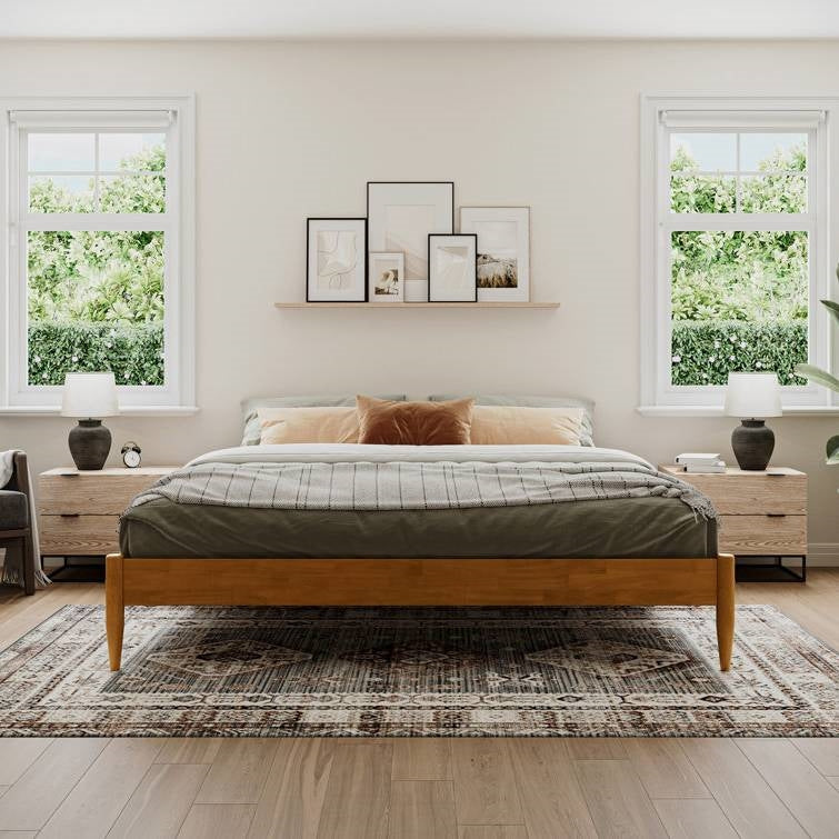 King size Solid Hardwood Platform Bed Frame in Natural Wood Finish-1