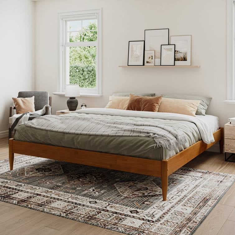 King size Solid Hardwood Platform Bed Frame in Natural Wood Finish-2